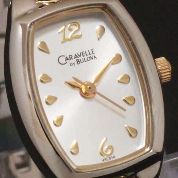 Caravelle Ladies Casual Quartz Watch Two Tone Raised Floral Design 17mm - Picture 12 of 12